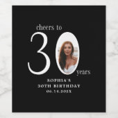 Cheers to Thirty Minimal Photo 30th Birthday ワインラベル (シングルラベル)