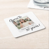 Cheers to Thirty Years 30 Retro Photo Birthday  スクエアペーパーコースター (アングル)