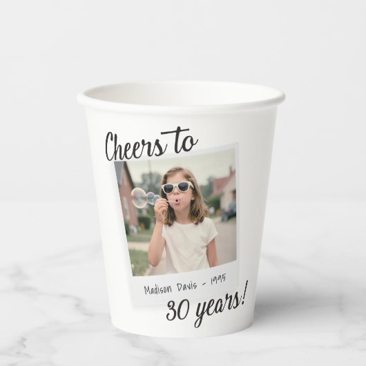 Cheers to Thirty Years 30 Retro Photo Birthday  紙コップ (正面)