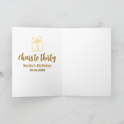 Cheers to thirty yellow brown birthday pastel gift カード (内部)