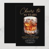 Cheers to Whiskey Adult Watercolor Birthday Party 招待状 (正面/裏面)