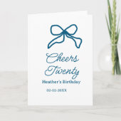 Cheers twenty blue birthday bow name date boho ret カード (正面)