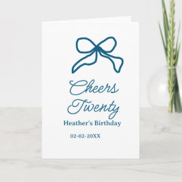 Cheers twenty blue birthday bow name date boho ret カード