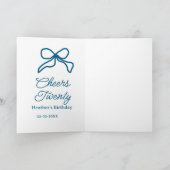 Cheers twenty blue birthday bow name date boho ret カード (内部)