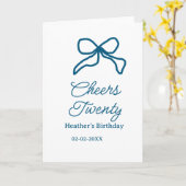 Cheers twenty blue birthday bow name date boho ret カード (黄色い花)