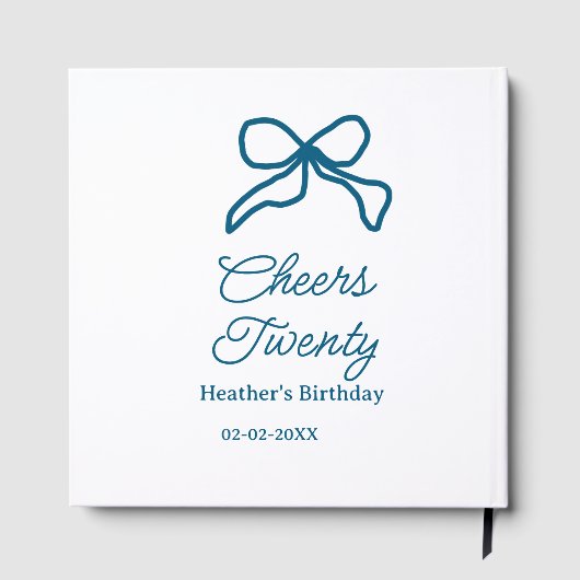 Cheers twenty blue birthday bow name date boho ret ゲストブック (裏面)