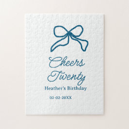 Cheers twenty blue birthday bow name date boho ret ジグソーパズル