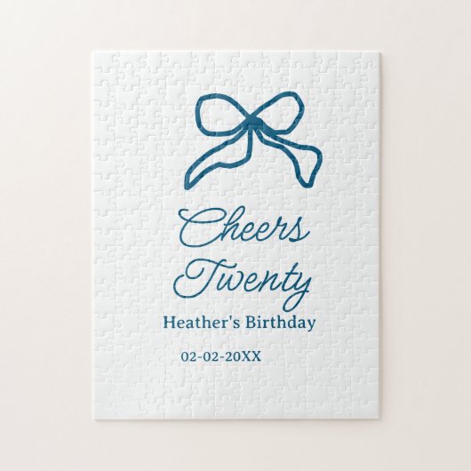 Cheers twenty blue birthday bow name date boho ret ジグソーパズル (縦)