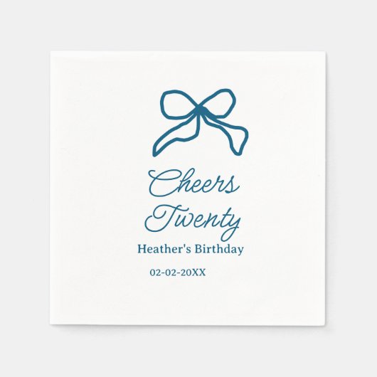 Cheers twenty blue birthday bow name date boho ret スタンダードカクテルナプキン (正面)
