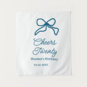 Cheers twenty blue birthday bow name date boho ret タペストリー (正面)