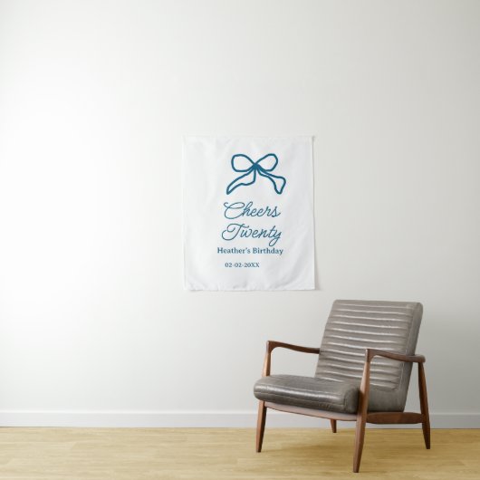 Cheers twenty blue birthday bow name date boho ret タペストリー (インサイチュ)