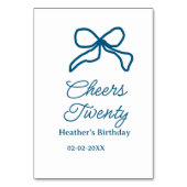 Cheers twenty blue birthday bow name date boho ret テーブルナンバー (裏面)