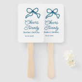 Cheers twenty blue birthday bow name date boho ret ハンドファン (正面&裏面)