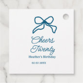 Cheers twenty blue birthday bow name date boho ret フェイバータグ (裏面)