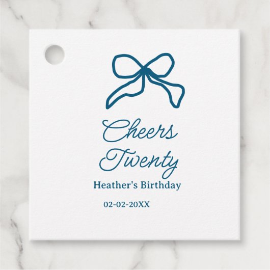 Cheers twenty blue birthday bow name date boho ret フェイバータグ (正面)