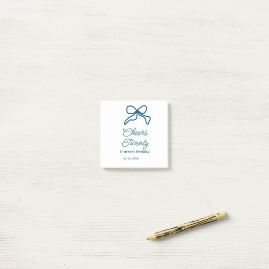 Cheers twenty blue birthday bow name date boho ret ポストイット (デスク上)