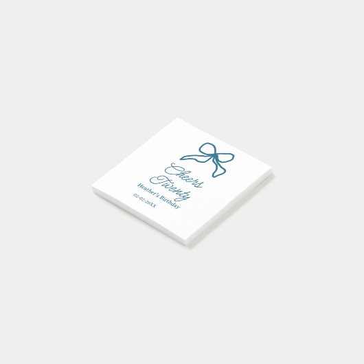 Cheers twenty blue birthday bow name date boho ret ポストイット (アングル)