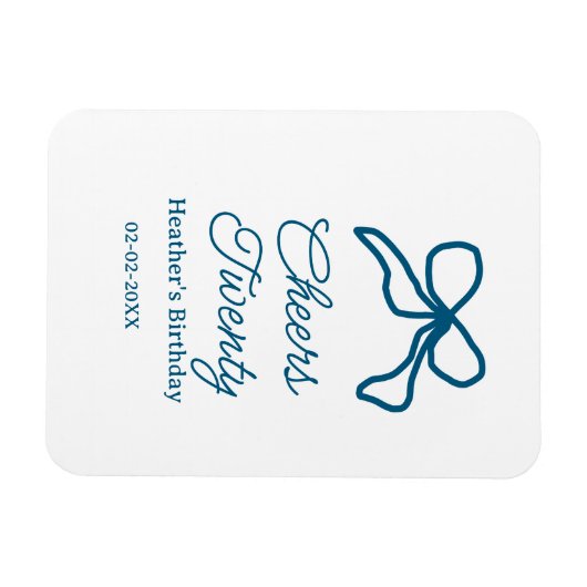 Cheers twenty blue birthday bow name date boho ret マグネット (横)