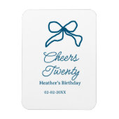 Cheers twenty blue birthday bow name date boho ret マグネット (縦)