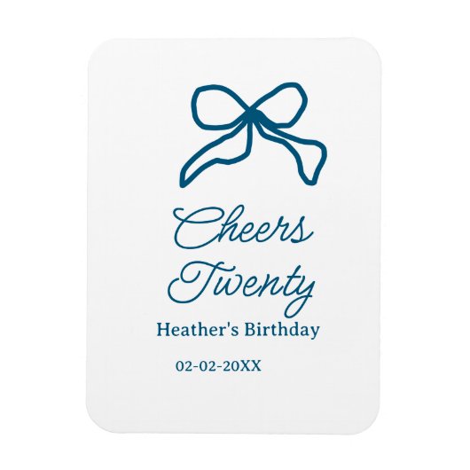 Cheers twenty blue birthday bow name date boho ret マグネット (縦)