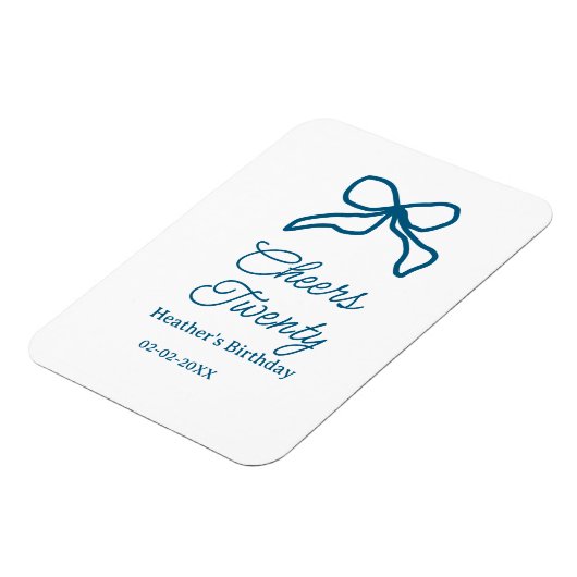 Cheers twenty blue birthday bow name date boho ret マグネット (左側)