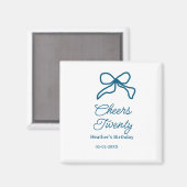 Cheers twenty blue birthday bow name date boho ret マグネット (正面/裏面)