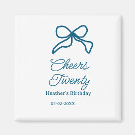 Cheers twenty blue birthday bow name date boho ret マグネット