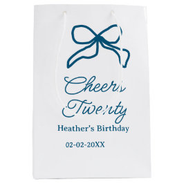 Cheers twenty blue birthday bow name date boho ret ミディアムペーパーバッグ
