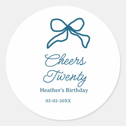 Cheers twenty blue birthday bow name date boho ret ラウンドシール (正面)