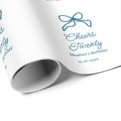 Cheers twenty blue birthday bow name date boho ret ラッピングペーパー (ロールコーナー)