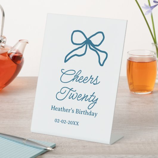 Cheers twenty blue birthday bow name date boho ret 台座サイン (インサイチュ)