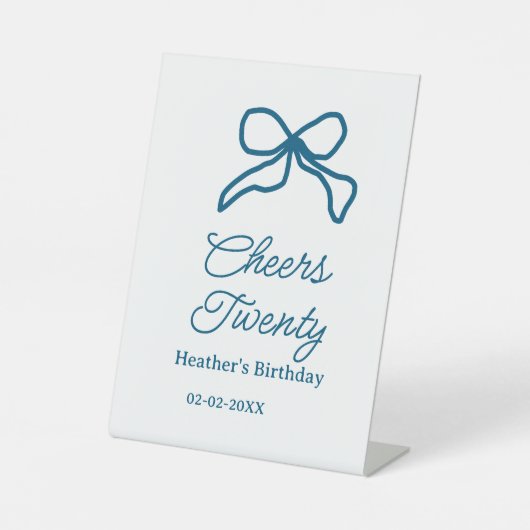 Cheers twenty blue birthday bow name date boho ret 台座サイン (正面)