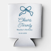 Cheers twenty blue birthday bow name date boho ret 缶クーラー (正面)