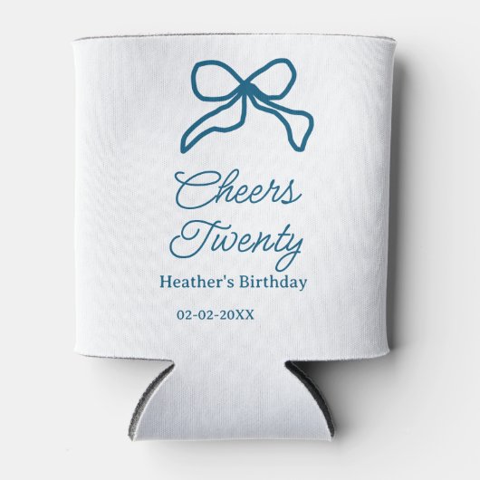 Cheers twenty blue birthday bow name date boho ret 缶クーラー (正面)