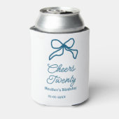 Cheers twenty blue birthday bow name date boho ret 缶クーラー (缶裏面)