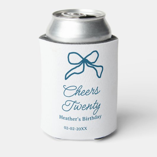 Cheers twenty blue birthday bow name date boho ret 缶クーラー (缶裏面)