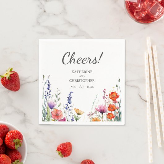 Cheers Vibrant Wildflowers Elegant Wedding スタンダードカクテルナプキン (インサイチュ)