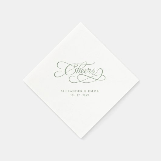 Cheers Wedding Sage Green Elegant Calligraphy スタンダードカクテルナプキン (角)