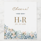 Cheers Wildflower Initial ウェディング ワイン ラベル (シングルラベル)