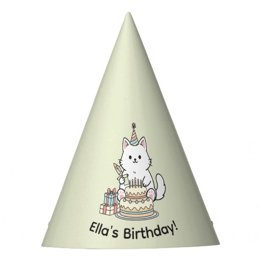 Cheery Cat Birthday Cake Customizable Design パーティーハット (正面)
