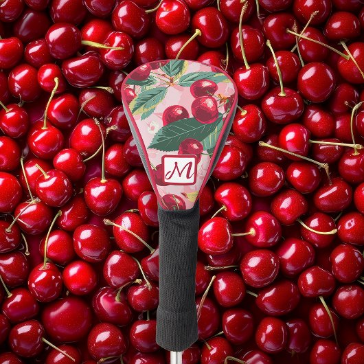 Cheery Cherry Retro Pink Monogrammed  ゴルフヘッドカバー