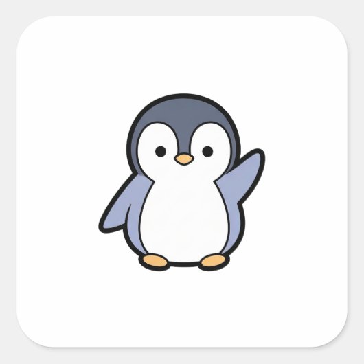 Cheery Penguin – Cute Kawaii Illustration スクエアシール (正面)