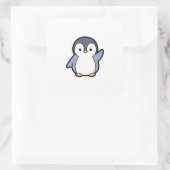 Cheery Penguin – Cute Kawaii Illustration スクエアシール (バッグ)