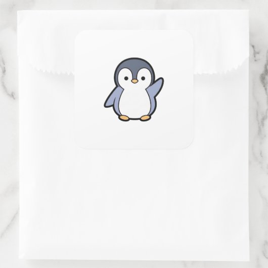 Cheery Penguin – Cute Kawaii Illustration スクエアシール (バッグ)