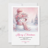 Cheery pink snowman kids greeting card printable シーズンカード (正面)