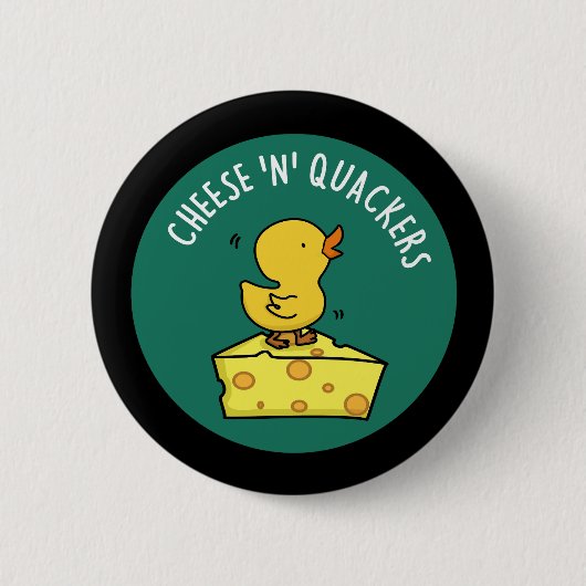 Cheese And Quackers Funny Duck Pun Dark BG 缶バッジ (正面)