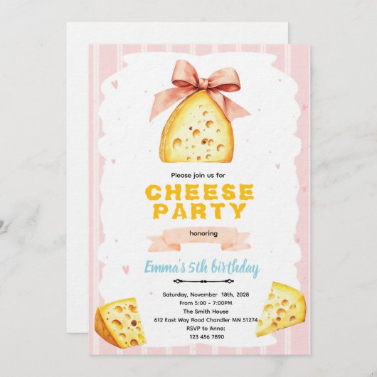 Cheese Birthday Party Invitation 招待状 (正面/裏面)