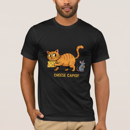 Cheese Caper – Funny Cat & Mouse Cartoon Design Tシャツ (正面)