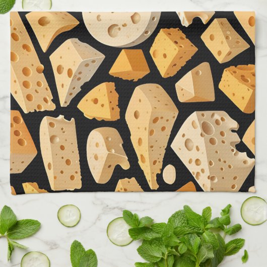 Cheese Pieces With Natural Holes Cute Pattern  キッチンタオル (折り畳み)