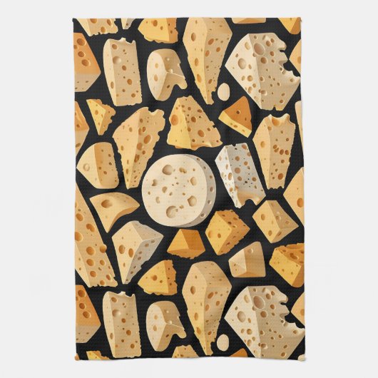 Cheese Pieces With Natural Holes Cute Pattern  キッチンタオル (縦)